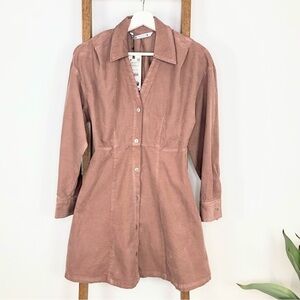 Zara pink/brown corduroy button up mini dress size XS NWT